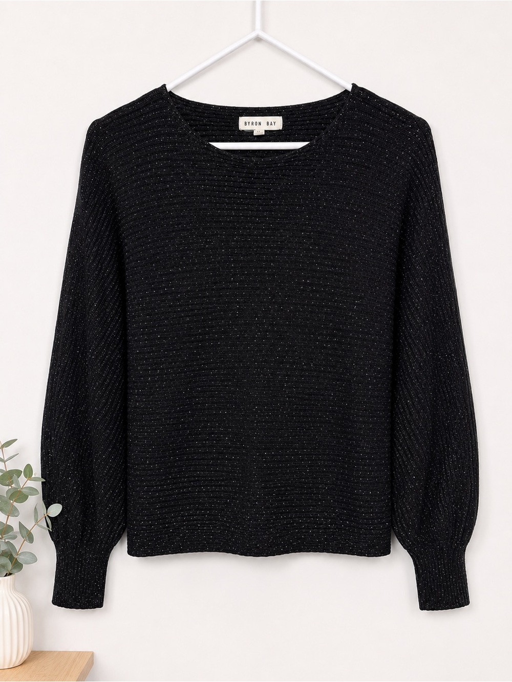 Black Metallic Crewneck Knit Top
